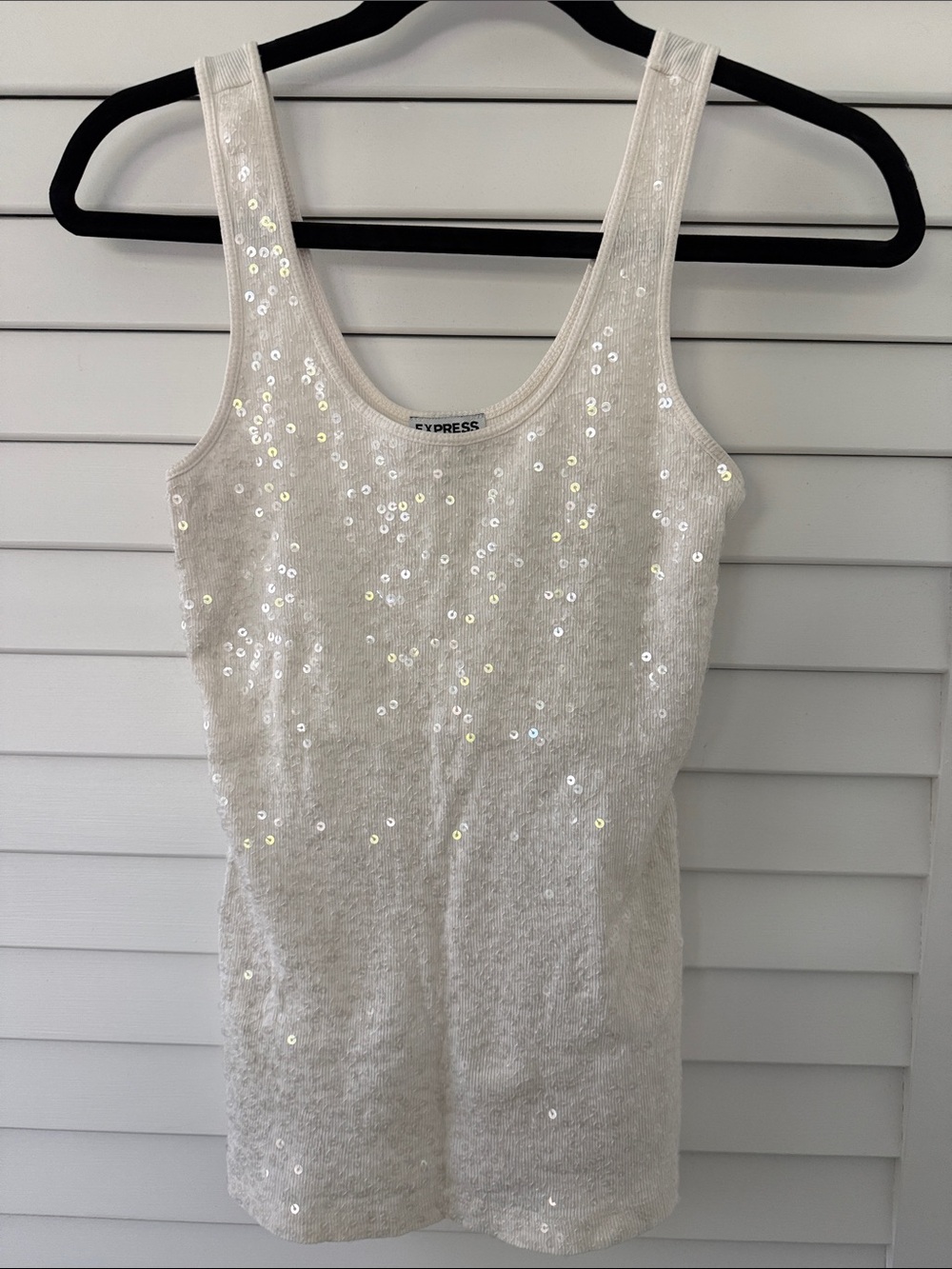 Express White Front Sequin Scoop Neck Tank